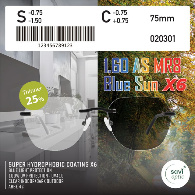Tròng SAVI 1.60 AS MR8 Blue Sun - Độ cao